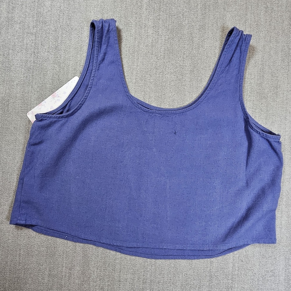 REWASH‎ Cropped Tank Top Women's Large Blue Linen Cotton Wide Strap Sleeveless